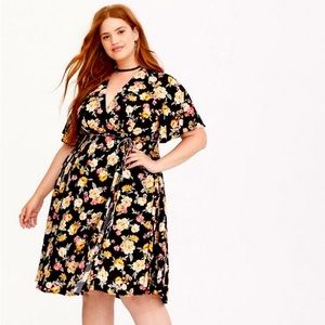 Black Floral Challis Midi Dress 4x plus size torrid